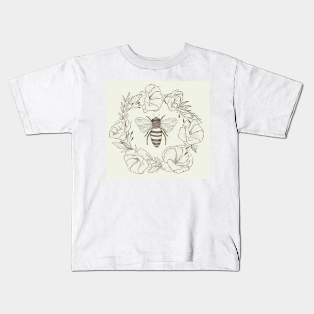 Honey Bee in a Lisianthus Wreath Kids T-Shirt by LauraKatMax